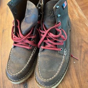 Danner Brown Leather Lace-Up Boots with Red Laces